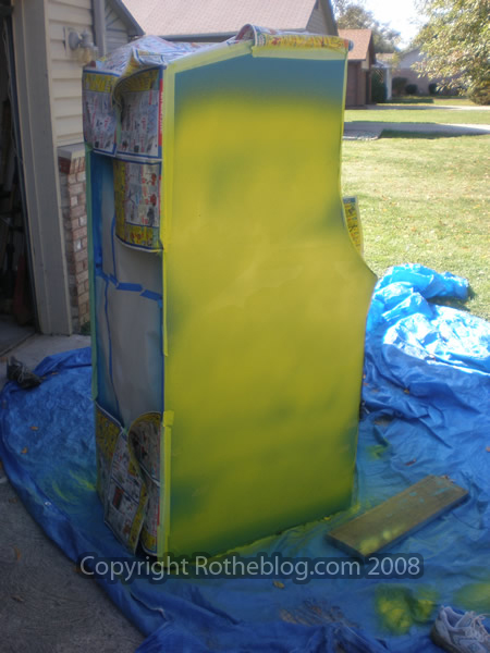 Fourth pass of sprayed yellow paint