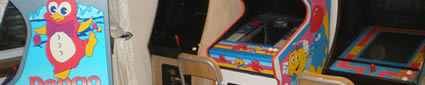 Gameroom with Ikea stools and Jr. Pac-man