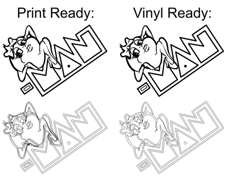 Ms. Pac-man Vinyl vs. Print ready vector artwork