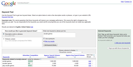 Google Adwords Keyword Suggestion Website Screenshot