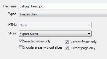 Fireworks's Slice Save Options