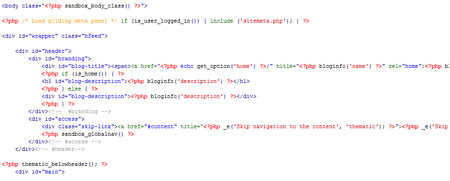 Header HTML Code Screen