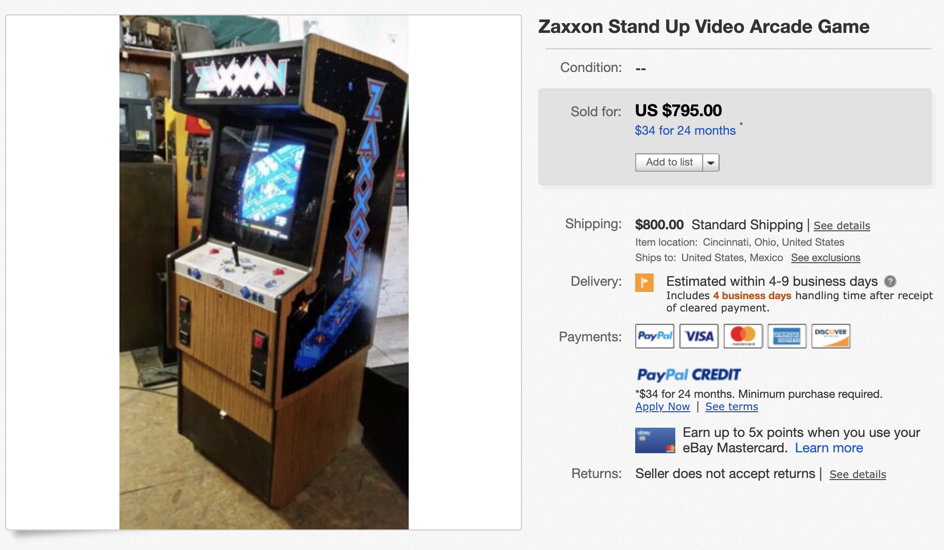 Zaxxon by SEGA Video Arcade Game Space Pilot Point Value Card ORIGINAL 