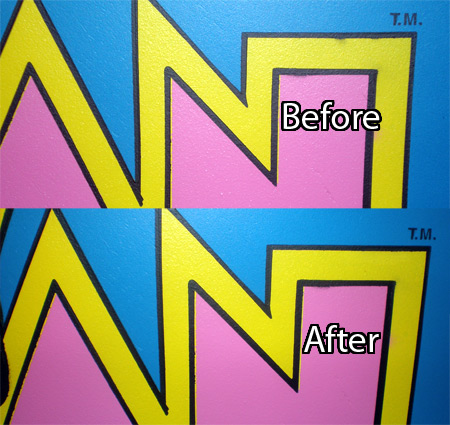 Ms. Pac-man Fixing Overspray Before & After