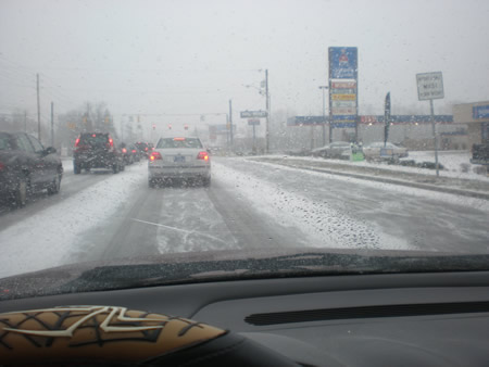 Driving in winter weather to get Frogger