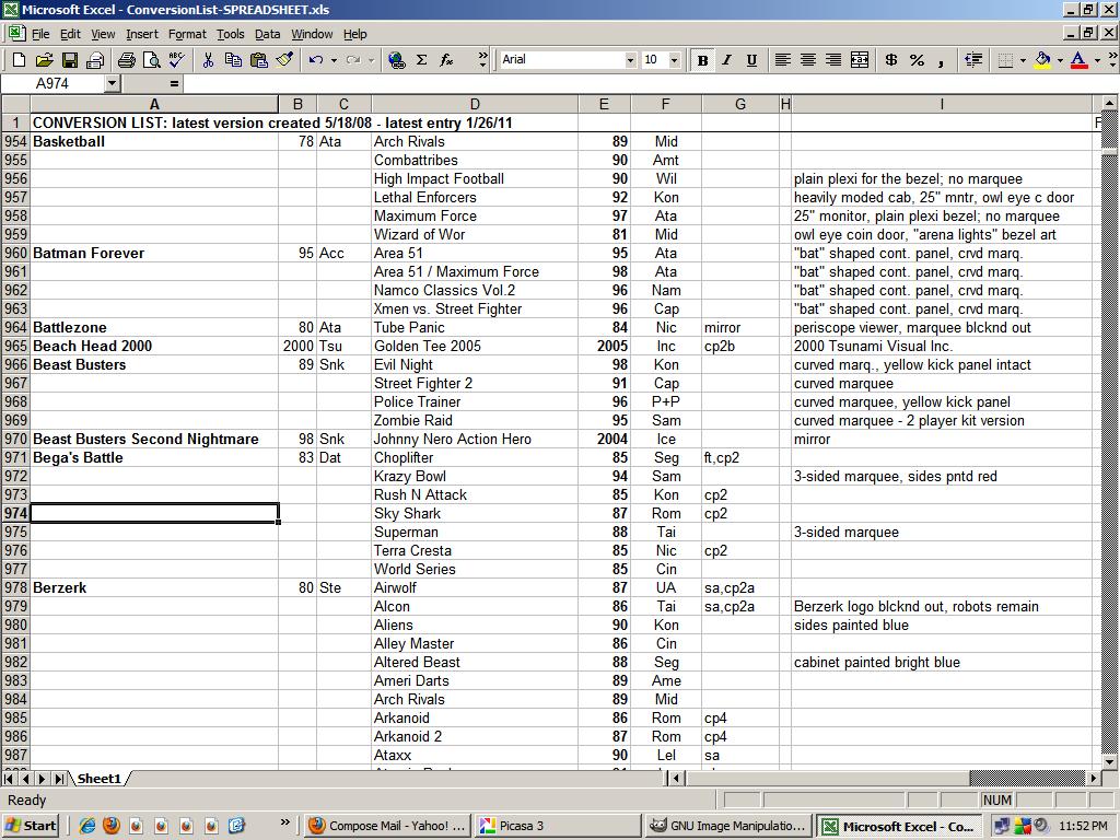 Screenshot of Arcade Conversion Database