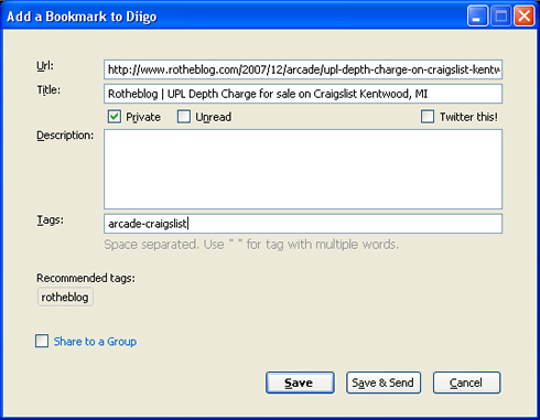 Diigo Bookmark Dialog Box