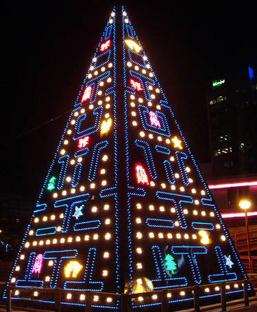 Pac-man Christmas Tree in Madrid Spain