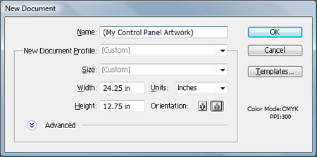 New Document Dialog Box Dimensions