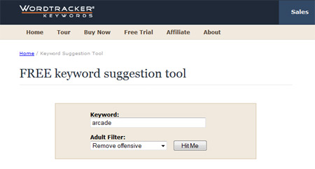 Wordtracker Keyword Suggestion Website Screenshot