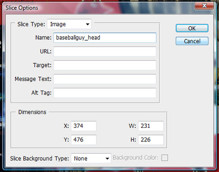 Photoshop's Naming Slices Dialog Box