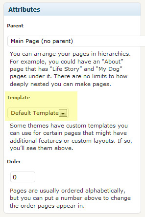 Page Templates Drop Down Menu