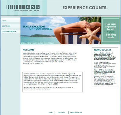Gotham National Bank Website Homepage