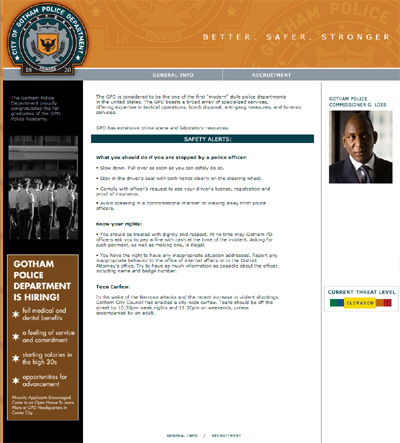 Gotham Police Website Homepage